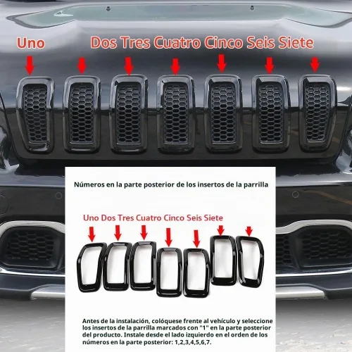 Vista 2 de Insertos de parrilla delantera Moldura de cubierta de rejilla para Jeep Cherokee 2014-2018 (negro)