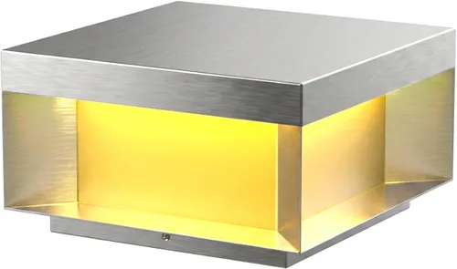 Vista 8 de Luz de poste de acero inoxidable cepillado 304 de 10 x 10 pulgadas, sensor de luz con certificación UL, luz de pilar grande para villas de lujo