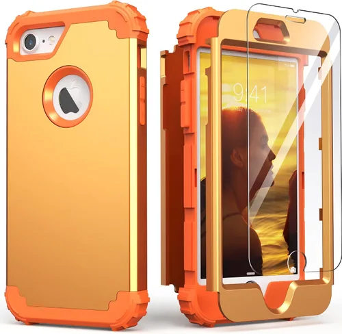 Vista 12 de IDweel Funda para iPhone 8 con Protector de Pantalla de Vidrio Templado, para iPhone 7, 3 en 1, Resistente a Golpes, Delgada, Híbrida, de Servicio