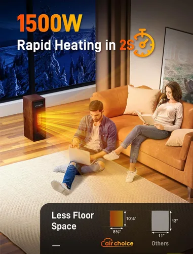 Vista 2 de Air Choice - Calentador de Espacio Infrarrojo, Calentador Eléctrico Portátil de 1500W con Control Remoto y Termostato, Calentador de Torre
