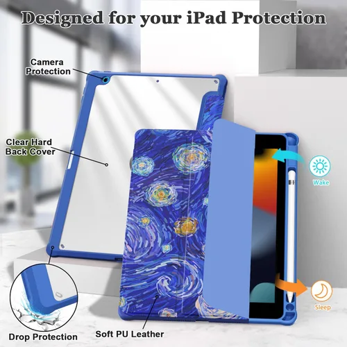 Vista 4 de OKP Funda para iPad de 9ª/8ª/7ª generación (2021/2020/2019), iPad de 10.2 pulgadas con soporte triple, funda delgada para iPad de 9/8/7