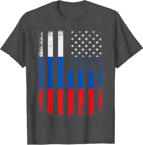 Vista 21 de Russian American Flag Russia America Pride Heritage T-Shirt Asphalt Grey