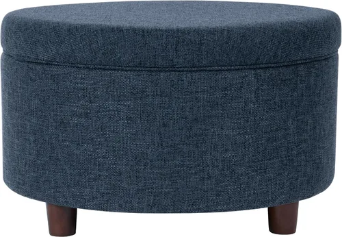 Vista 23 de HomePop - Otomana redonda para almacenamiento, capitoneada con botones grandes