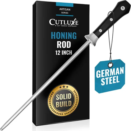 Vista 9 de Cutluxe Varilla de Afilar, Varilla Afiladora de Cuchillos – Acero de Afilado de 10" – Diseño de Mango Ergonómico, Regalos de Parrilla para Hombres