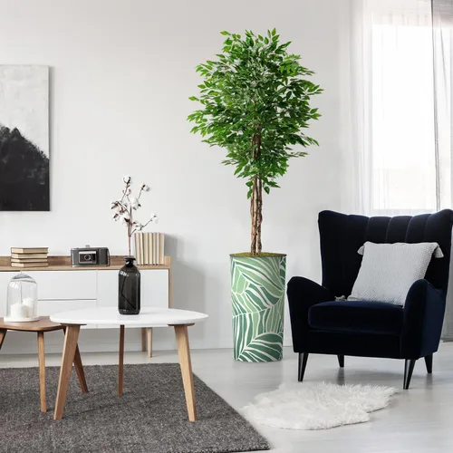 Vista 16 de Árbol artificial en macetero con diseño de hojas verdes, palmera tropical areca artificial de seda para decoración del hogar en interiores