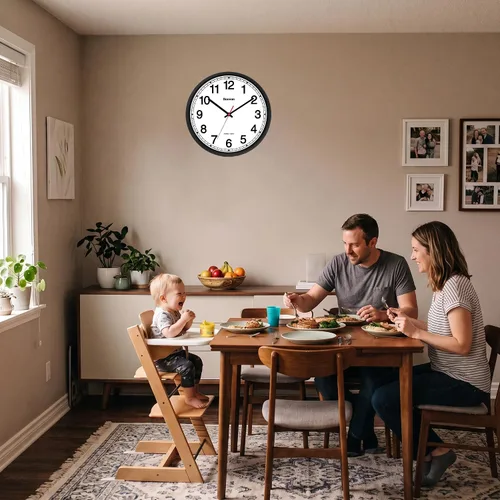 Vista 2 de Geevon Reloj de pared atómico de 16" reloj analógico autoajustable con hora Negro
