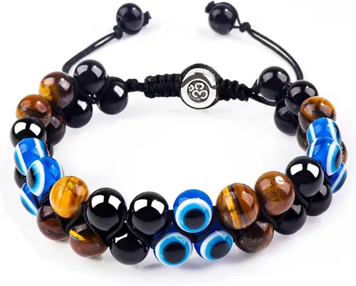 Vista 27 de Pulsera de triple protección, ojo de tigre malvado de ojo y obsidiana negra de 0.315 in, pulsera curativa para hombres y mujeres, pulsera curativa
