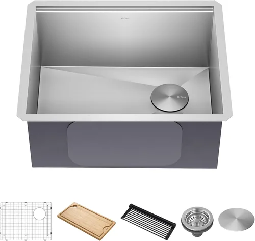 Vista 17 de KRAUS Kore KWU1101-17-PGM - Fregadero de cocina con estación de trabajo de 17 pulgadas con cuenco individual en PVD, de acero inoxidable de calibre
