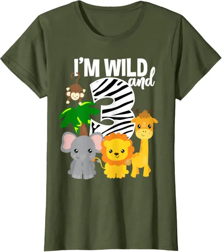 Vista 61 de Camiseta de cumpleaños con temática de zoológico de I'm Wild and 3, Negro, S