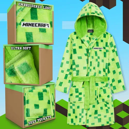 Vista 3 de Minecraft Bata para niños, bata de baño de forro polar esponjoso para niños y adolescentes
