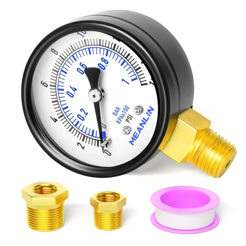 Vista 15 de MEANLIN MEASURE - Manómetro electromecánico de 2" de esfera con cara, NPT de 1/4 de pulgada, para bomba de pozo, con bujes hexagonales NPT de 1/2