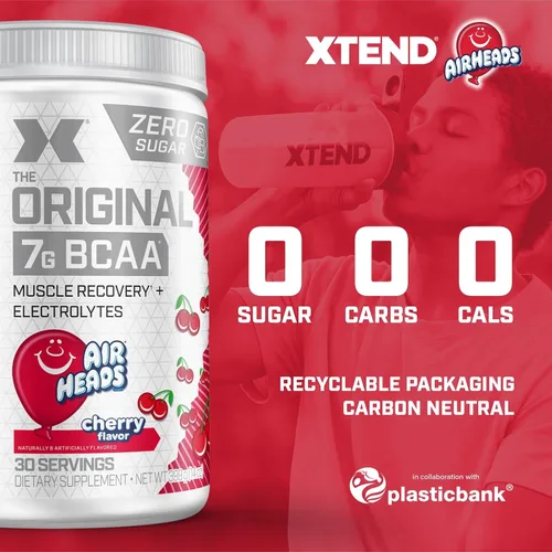 Vista 4 de Xtend Polvo Original BCAA, 7g de BCAAs y 2.5g de L-Glutamina para la Recuperación Muscular, Hidratación y Músculo Delgado, Bebida Sin Azúcar