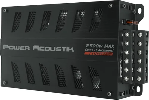 Vista 3 de Power Acoustik SB4-2500D 2500W Max 4-Channel Class D Amplificador de coche, estable de 2 ohmios, chasis compacto, refuerzo de graves, filtros
