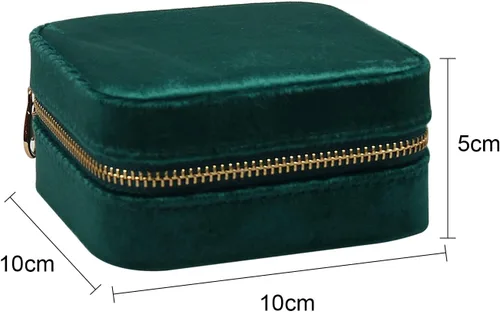 Vista 3 de Jwinkumy Mini organizador de joyas caja de viaje con espejo, portátil, pequeño, soporte de almacenamiento de terciopelo para anillos, aretes