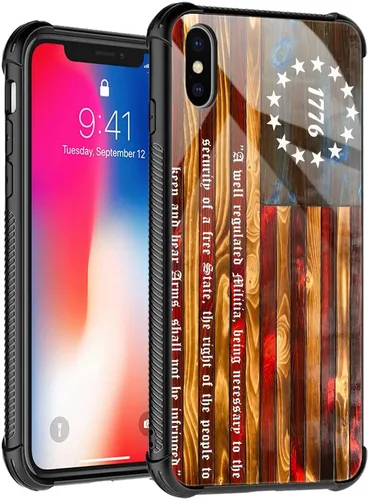 Vista 57 de Funda compatible con iPhone 8, a prueba de golpes, antiarañazos, bandera de ciervos de cola blanca de grano de madera estadounidense