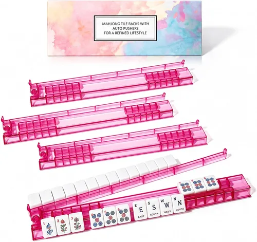 Vista 9 de Clear Mahjong Racks with Pushers, 4 Set Mahjong Tile Rack
