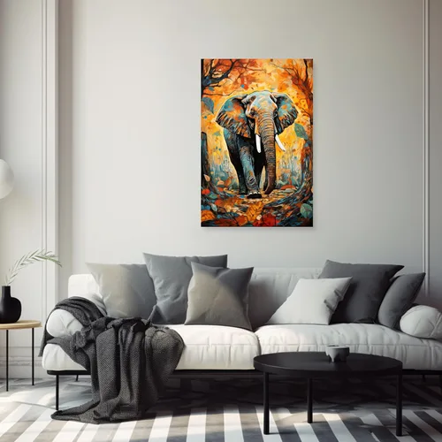 Vista 3 de ARTZGX Lienzo abstracto de elefante para pared, pintura de elefante colorido y elefante bebé, marco decorativo de vida silvestre africana