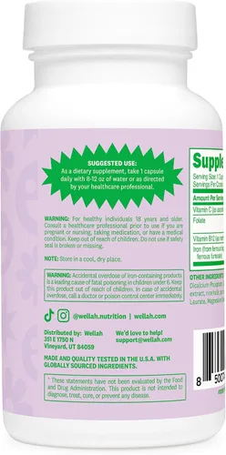 Vista 4 de Wellah Suplemento de hierro para mujeres (65 mg) 180 cápsulas
