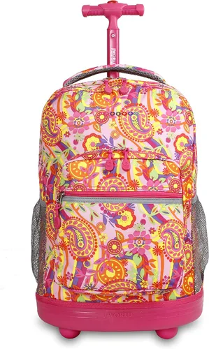 Vista 24 de J World Sunrise Kids - Mochila con ruedas para niñas y niños. Mochila con ruedas para la escuela, Aurora, 18 pulg
