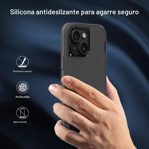 Vista 4 de Sansunto Funda para iPhone 15 Plus y iPhone 14 Plus, protección de cuerpo completo, resistente a prueba de golpes, 3 en 1, goma de silicona Negro
