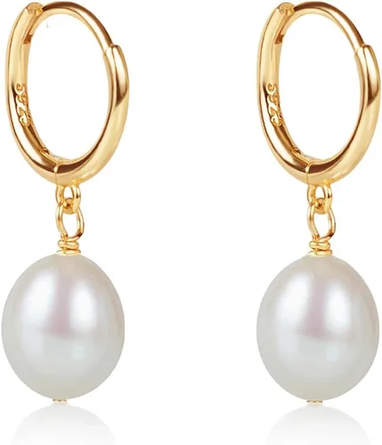 Vista 17 de LILY LUSTRE - Aretes colgantes de plata de ley 925 chapados en oro de 14 quilates, seleccionados a mano, calidad AAAA, color blanco natural