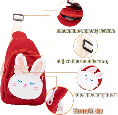 Vista 7 de Bolso bandolera para niños pequeños de dibujos animados de dinosaurios, bolso de hombro, monedero, mochila de cintura de nailon para niños de 1 a 5