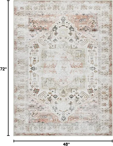 Vista 2 de COZYLOOM Alfombra lavable a máquina de 4 x 6, estilo bohemio, vintage, con medallones florales, alfombra suave de pelo bajo, antideslizante