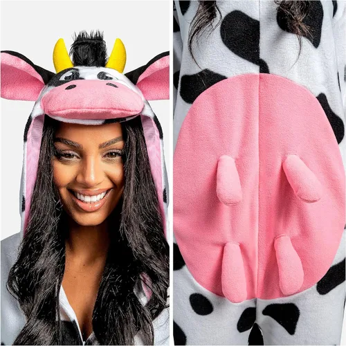 Vista 4 de Spooktacular Creations Unisex Adult Cow Pajama Plush Costume with Hat Tail for Dress Up Party Role Play Theme Party Halloween