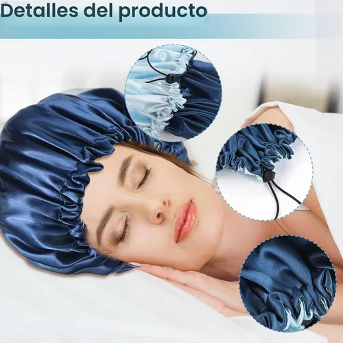 Vista 5 de Pengxiaomei - Paquete de 2 gorros para dormir, gorro de satén de doble capa