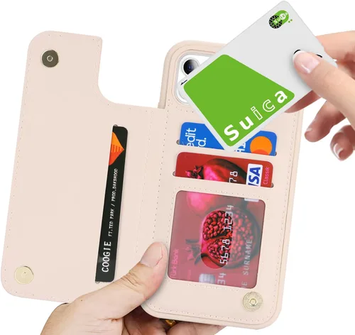 Vista 9 de iCoverCase Compatible con iPhone 11 Funda con Portador de Tarjetas, Funda de Teléfono Tipo Billetera para Mujeres Hombres Bloqueo RFID Funda Beige