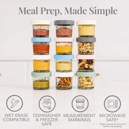 Vista 6 de WeeSprout Tarros de vidrio para almacenamiento de alimentos para bebés con tapas (4 onzas, juego de 12) para bocadillos, puré, recipientes pequeños