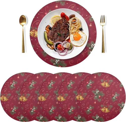 Vista 3 de Christmas Pine Red Dining Room Table Placemats, Heat Resistant Non Slip Placemats Round for Kitchen one sizex1