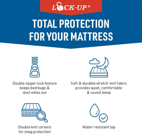 Vista 2 de Funda de colchón estándar Lock-Up Queen – Impermeable, protector a prueba de insectos y ácaros del polvo – Funda de colchón duradera y fácil