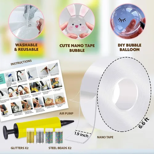 Vista 2 de Kit de burbujas de nano cinta, versión de globo de agua con cinta de doble cara de 9.8 pies y juguete de jeringa, kit de manualidades para niños
