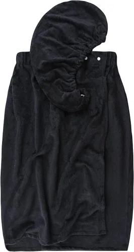 Vista 4 de Super Absorbent Quick Dry Spa Bath Wrap Shower Skirt and Hair Drying Turban - 2pc Set (One-Size, Black)