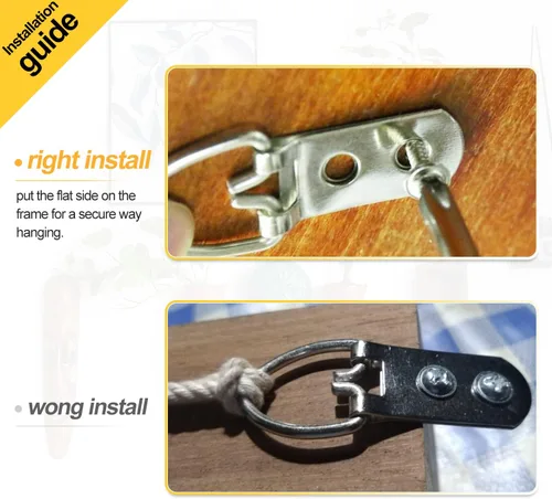 Vista 3 de 50 piezas de accesorios para colgar fotos, anillos en D resistentes, kit para colgar cuadros con tornillos, niquelado, anillos en D de metal