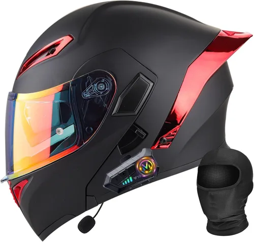 Vista 11 de Casco Bluetooth Moto DOT Aprobado Casco Abatible, Casco Integrado De Moto, Cascos Abatible con Doble Visera, Ventilación Forro, para La Respuesta