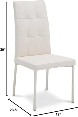 Vista 3 de Zuri Furniture Silla de comedor moderna Charlotte con patas de acero inoxidable pulido, cuero sintético blanco