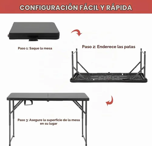 Vista 6 de PayLessHere Mesa plegable de 4 pies Mesa portátil de plástico con asa de transporte Diseño de mesa impermeable y plegable Estructura de Negro