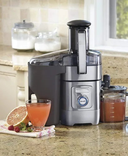 Vista 4 de Cuisinart Máquina exprimidora, extractor de jugo fundido a presión para verduras, limones, naranjas y más, CJE-1000P, plata/negro