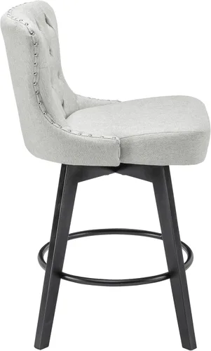Vista 5 de Juego de 2 taburetes de bar giratorios de 360° con botón acolchonados, taburetes de bar tapizados de 26 pulgadas con patas de madera maciza