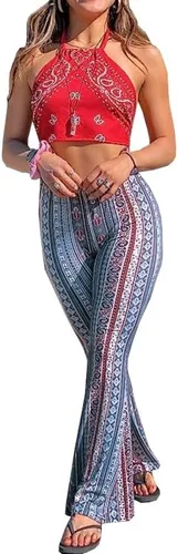 Vista 6 de Daisy Del Sol - Pantalones de yoga cómodos y elásticos de cintura alta, estilo boho de los 70 con parte inferior acampanada
