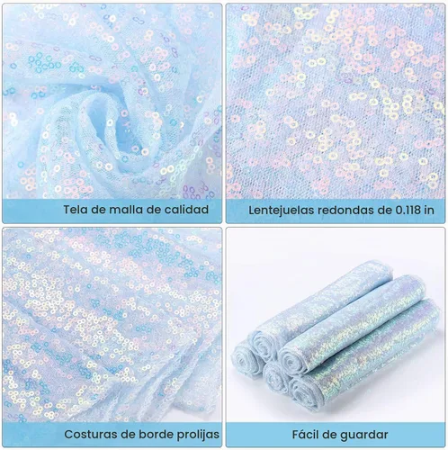 Vista 5 de Juego de 5 caminos de mesa de lentejuelas iridiscentes de 12 x 108 pulgadas, camino de mesa rectangular con purpurina para cumpleaños, bodas
