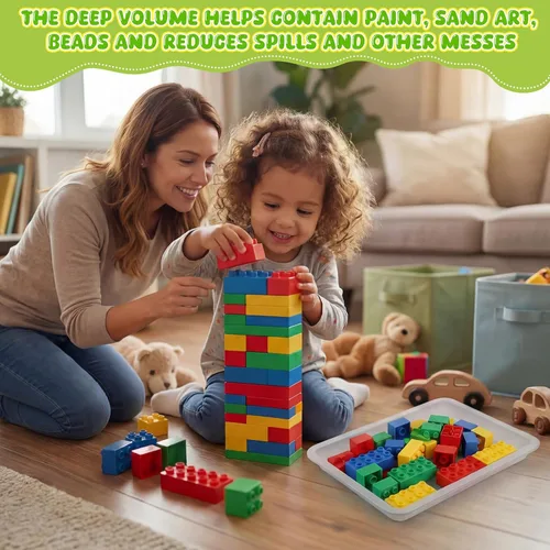 Vista 4 de Remerry 4 bandejas de arte de plástico apilables para manualidades, bandeja de arena para el aula, organizador de pintura sensorial para niños