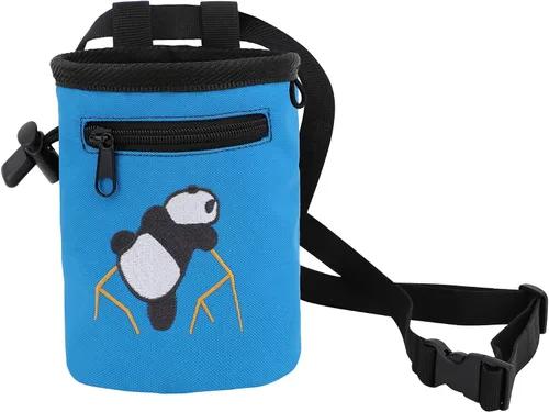 Vista 2 de AMC Bolsa de tiza bordada de panda escalada en roca con bolsillo con cremallera