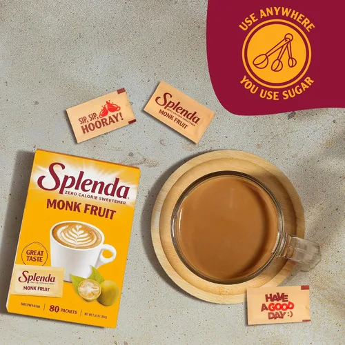 Vista 6 de SPLENDA Monk Fruit - Edulcorante a base de plantas cero calorías, sin eritritol, sustituto de azúcar Keto (80 unidades)