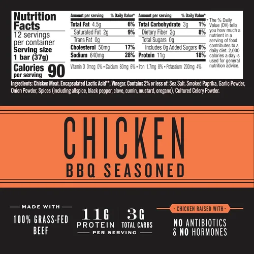Vista 2 de EPIC BARBACOA Barra de proteína de pollo, Keto apta para el consumidor, 12 unidades, barras de 1.3 onzas 100% Natural Chicken Raised With No