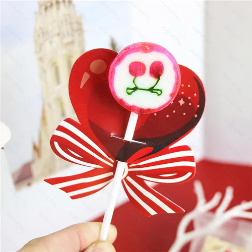Vista 3 de AUOCATTAIL 100 tarjetas de papel de piruleta para el día de San Valentín, diseño de corazón rojo, piruleta, tarjetas de papel decoradas, tarjetas