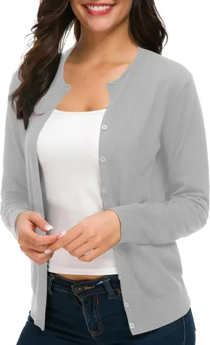 Vista 4 de Urban CoCo Suéter de punto de manga larga con cuello redondo y botones para mujer