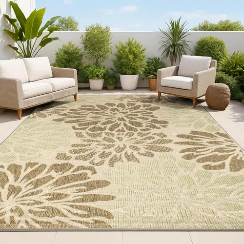 Vista 28 de JONATHAN Y Alfombra Corredor de Tejido Texturizado Floral para Interiores y Exteriores 2X8 Marrón/Crema, Zinnia Moderna para Patio Trasero, Patio